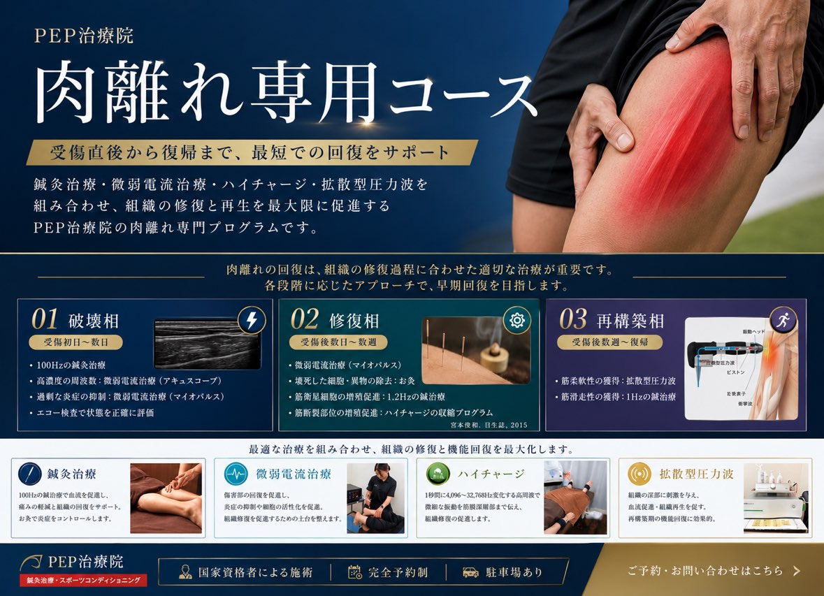 受傷直後から復帰まで最短サポート 肉離れ専門コース